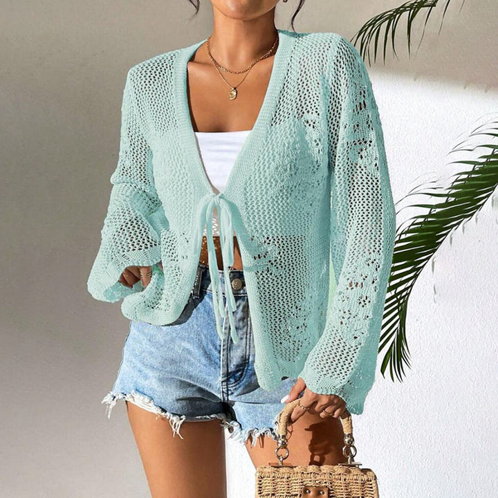 V-neck cutout knit cardigan