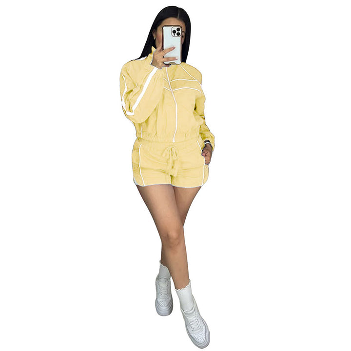 Casual long-sleeve zip-up and shorts set