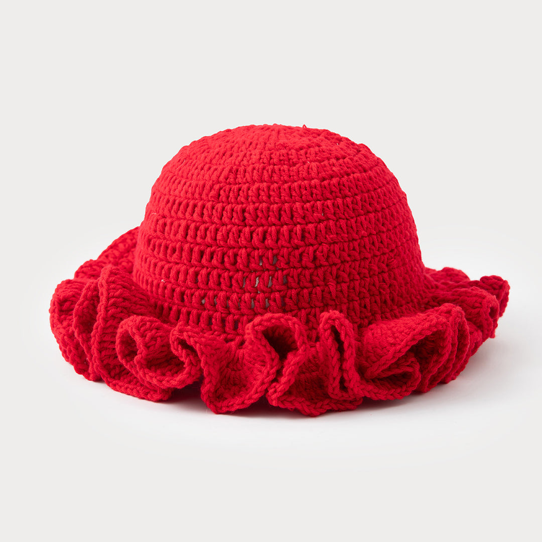 Multi-layered ruffled hand-crocheted hat
