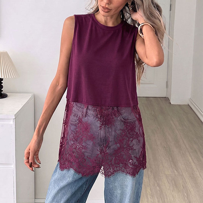 Sleeveless lace-panel top
