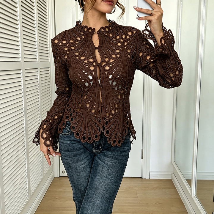 Hollowed-out lace fan-shaped hem top