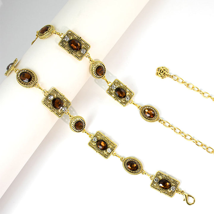 Bohemian style vintage rhinestone-encrusted waist chain belt
