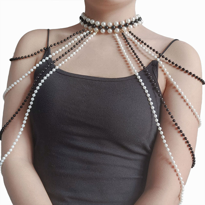 Faux pearl tassel body chain