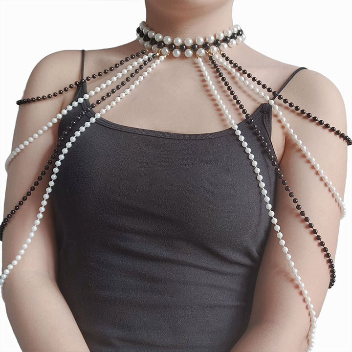 Faux pearl tassel body chain
