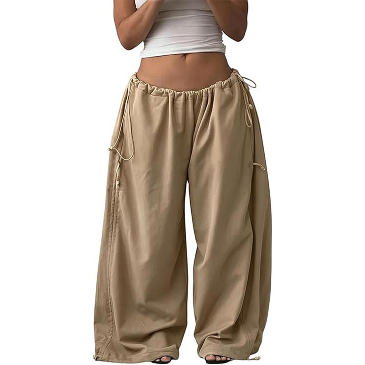 Side-drawstring ruched wide-leg trousers