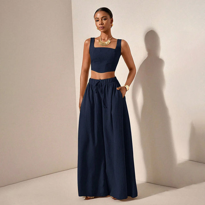 Square-neck cropped top and wide-leg trousers set