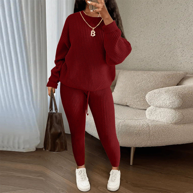 Casual Ribbed Knit Two Piece Loungewear