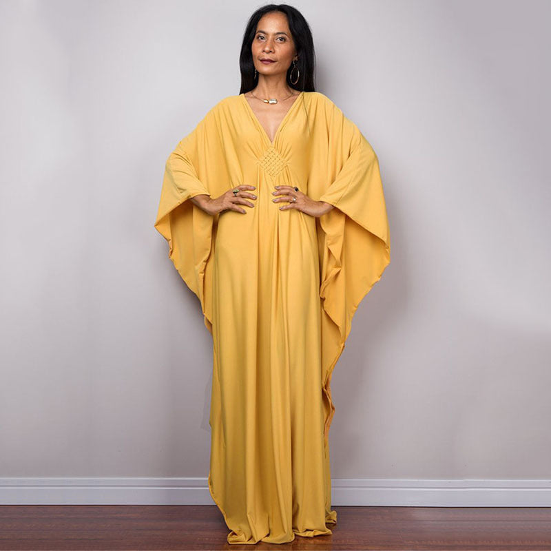 Deep V-neck batwing sleeve dress cover-up