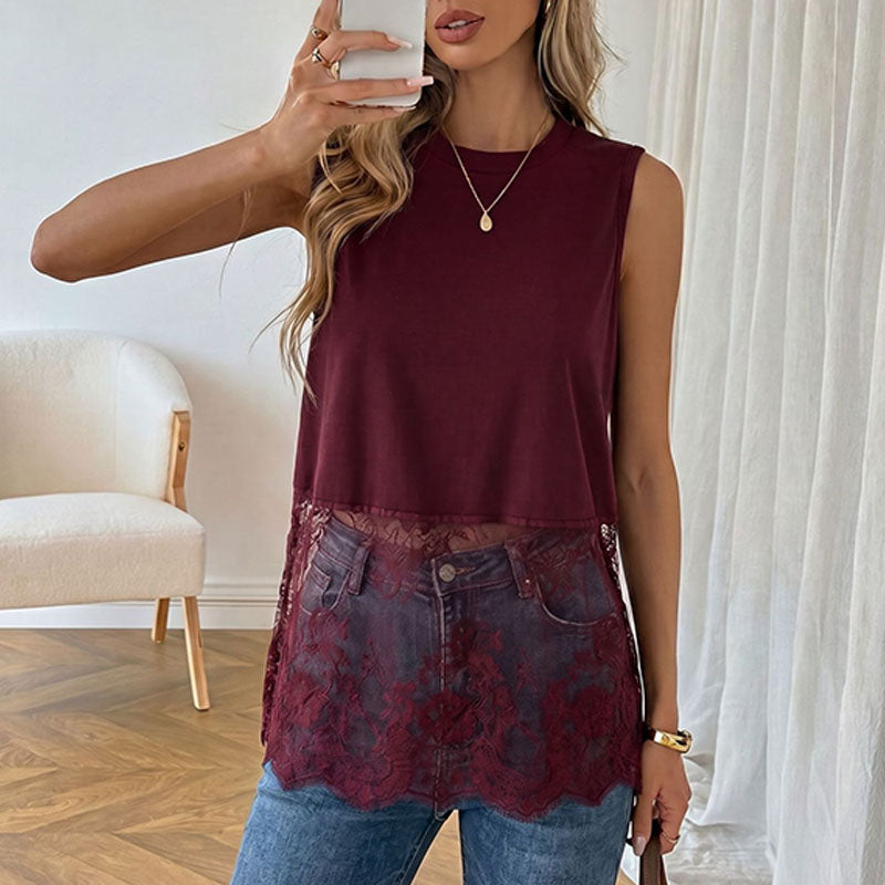 Sleeveless lace-panel top