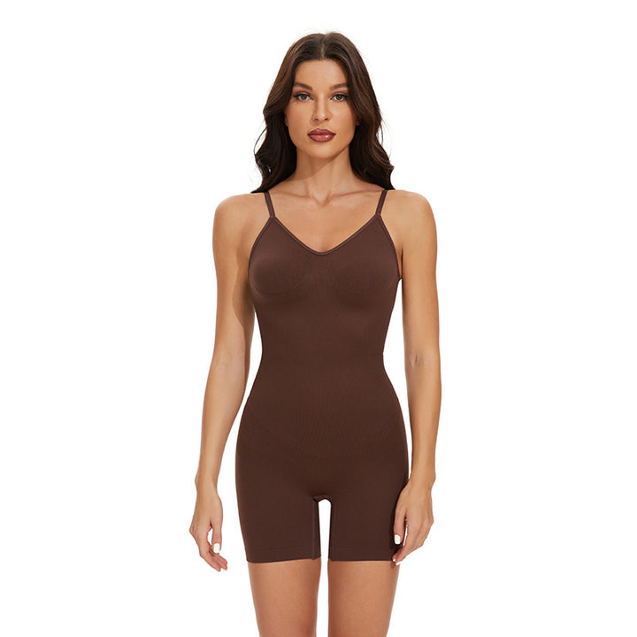 Seamless V-neck open-back camisole shapewear bodysuit