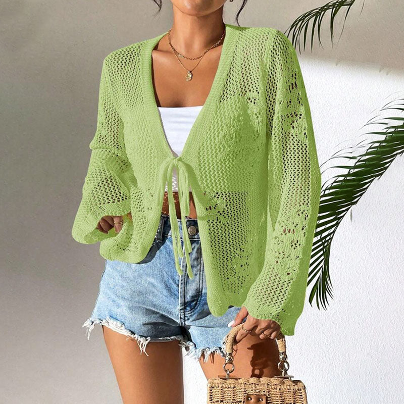 V-neck cutout knit cardigan