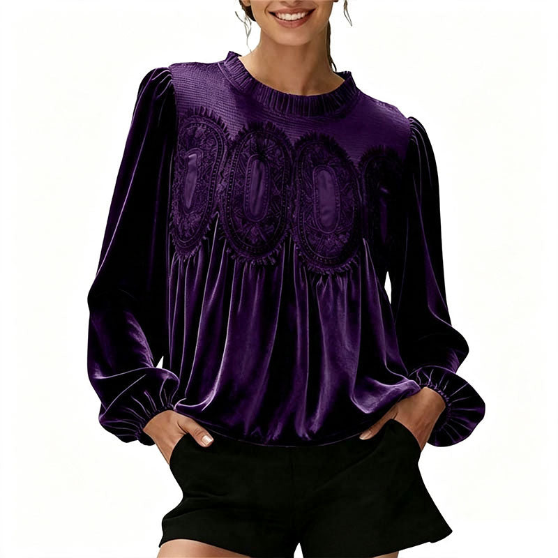 Retro pleated long-sleeved casual top