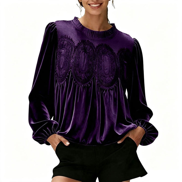 Retro pleated long-sleeved casual top