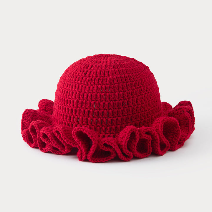 Multi-layered ruffled hand-crocheted hat