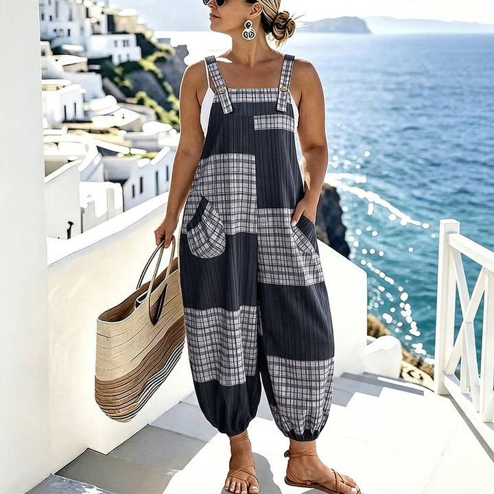 Plus-size casual printed camisole jumpsuit