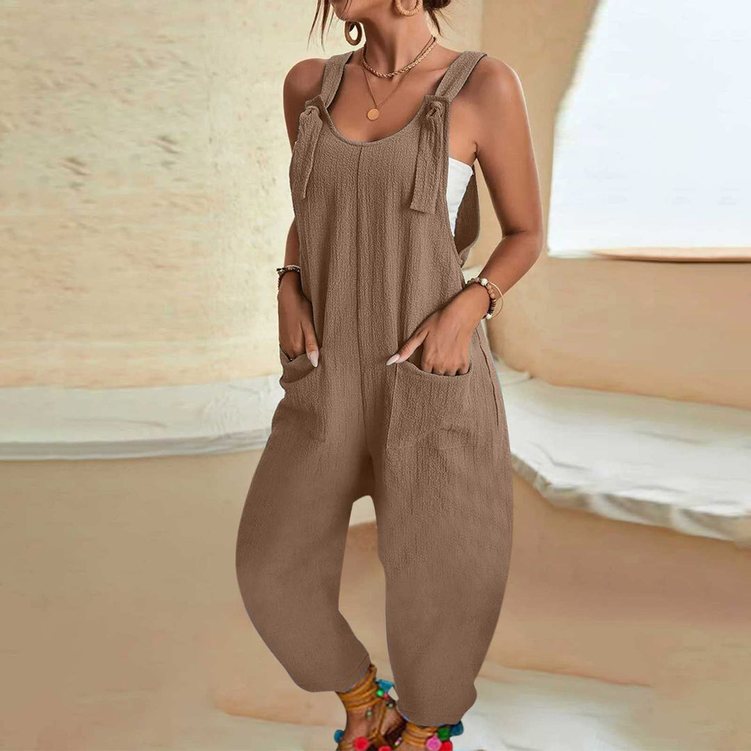 Lace-up loose sleeveless overalls