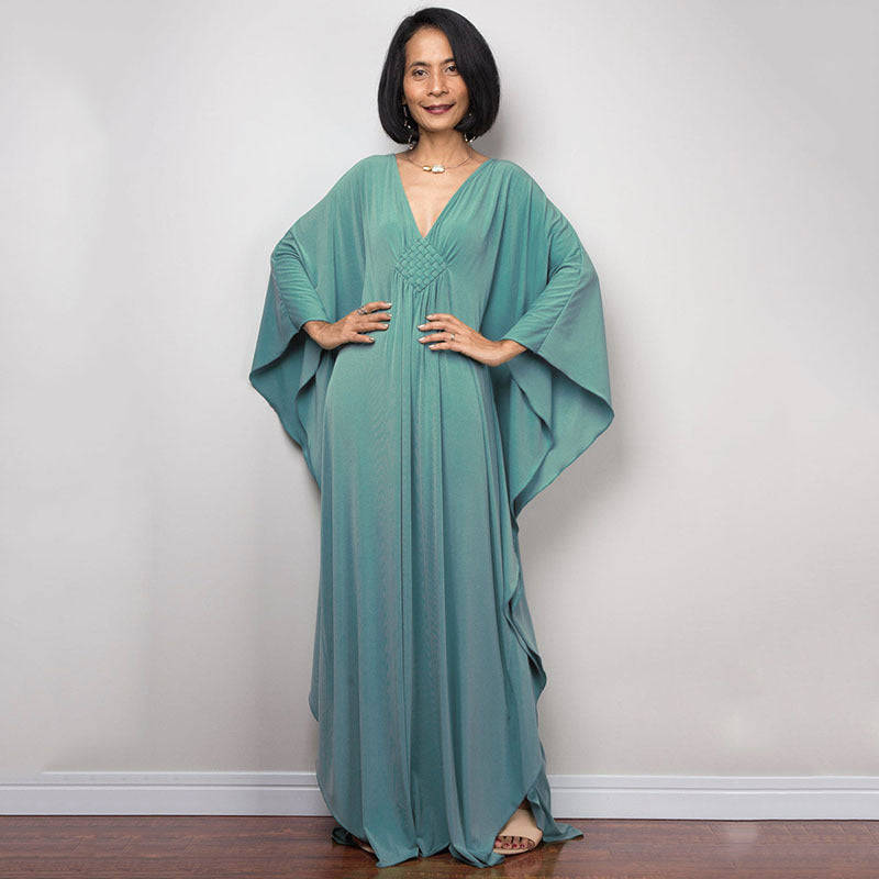Deep V-neck batwing sleeve dress cover-up