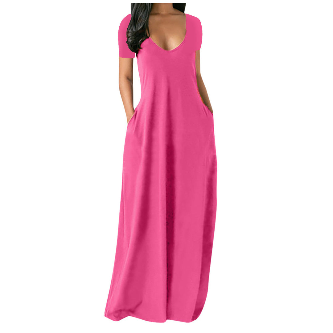 V-neck short-sleeved loose casual long dress