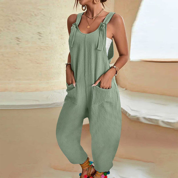 Lace-up loose sleeveless overalls