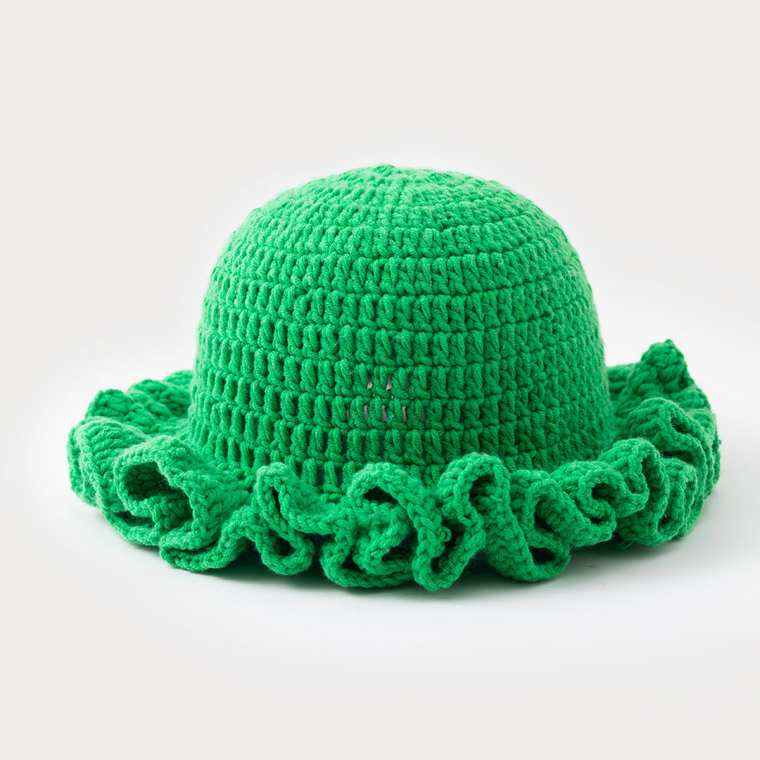 Multi-layered ruffled hand-crocheted hat