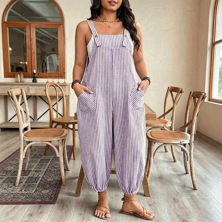 Plus-size casual printed camisole jumpsuit