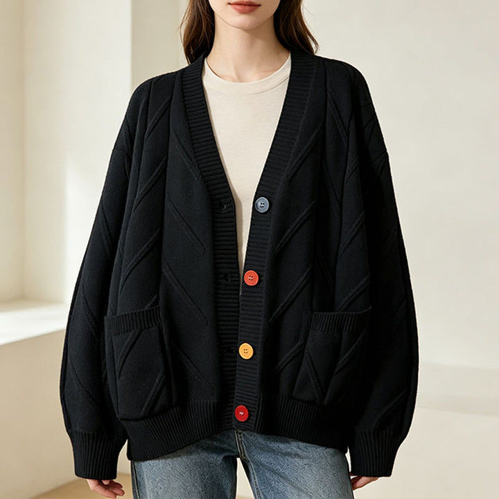 Retro pattern cable knit cardigan
