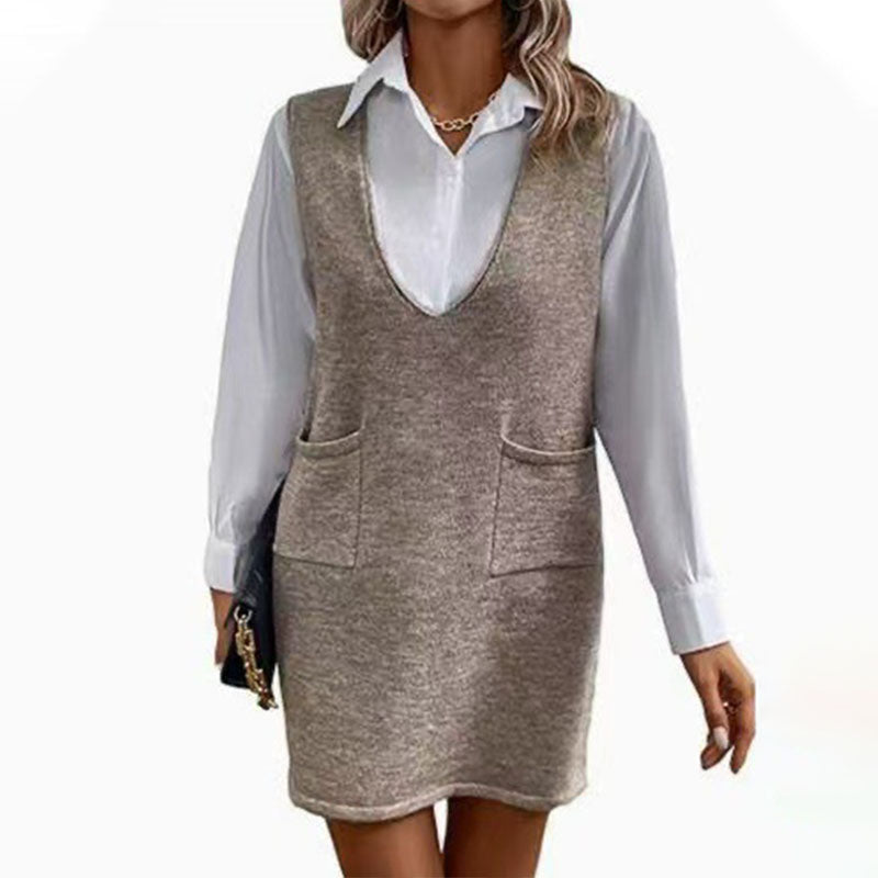 Loose V-neck pinafore dress