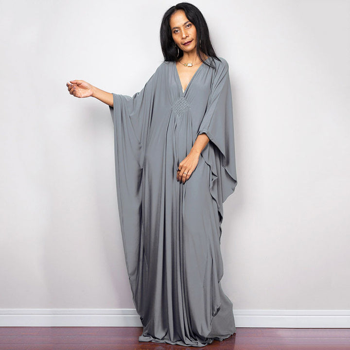 Deep V-neck batwing sleeve dress cover-up