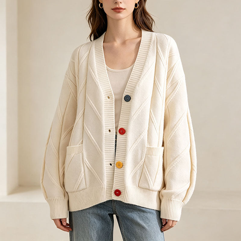 Retro pattern cable knit cardigan