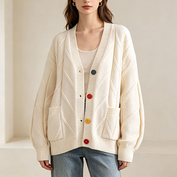Retro pattern cable knit cardigan