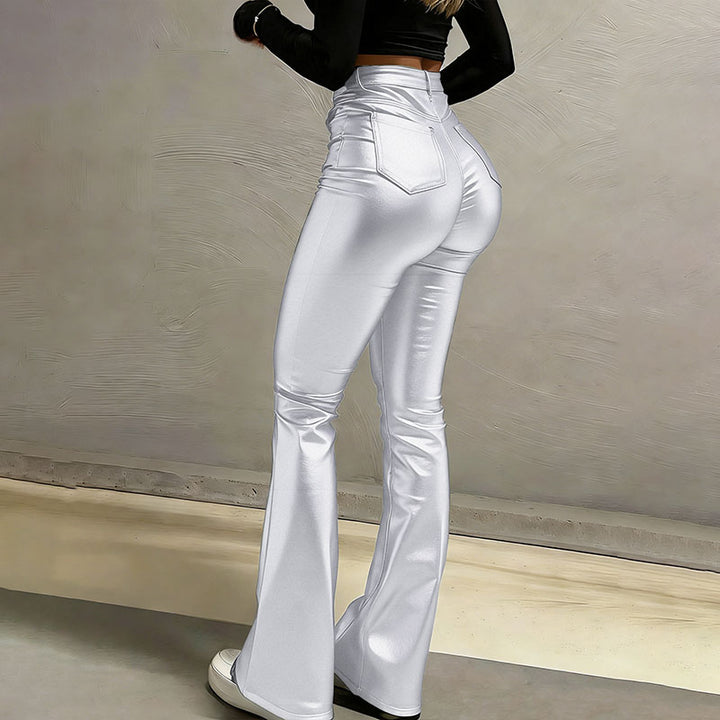 High-waisted stretch slim-fit flared leather pants