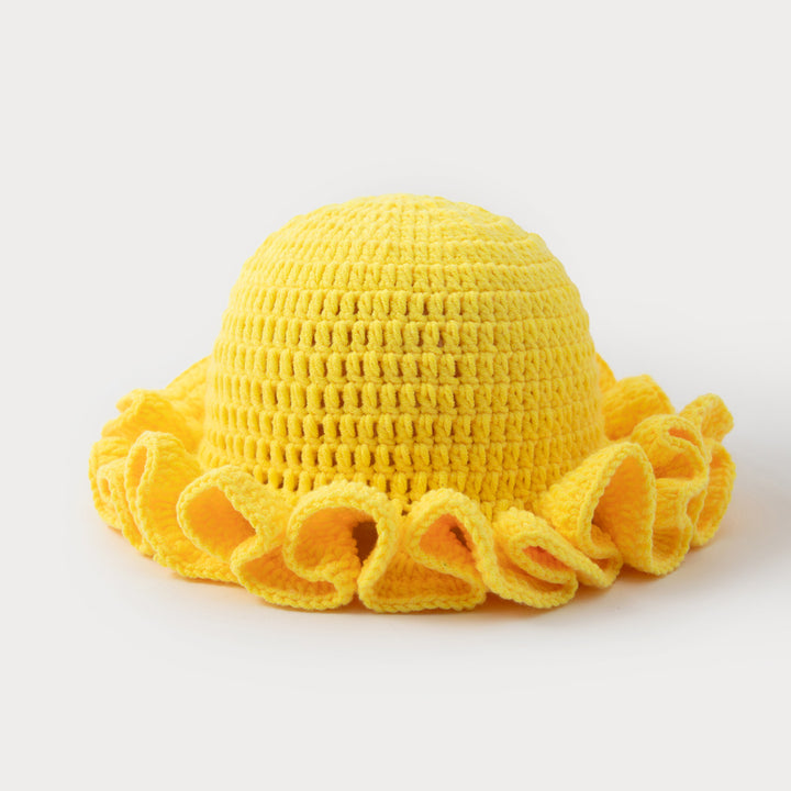 Multi-layered ruffled hand-crocheted hat