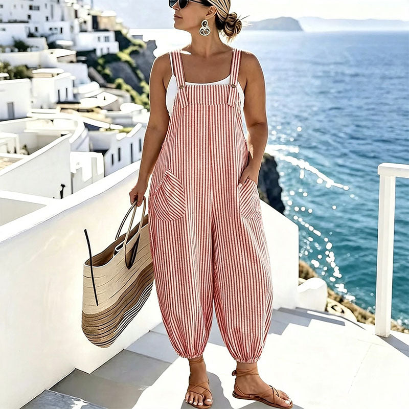 Plus-size casual printed camisole jumpsuit