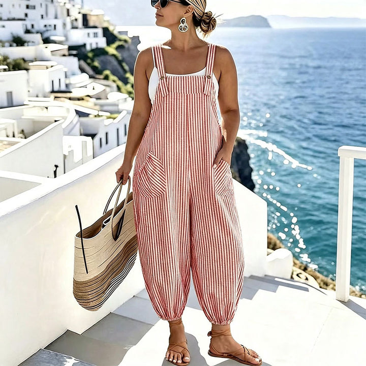 Plus-size casual printed camisole jumpsuit