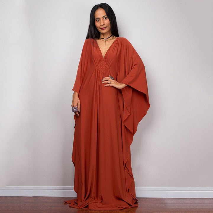 Deep V-neck batwing sleeve dress cover-up