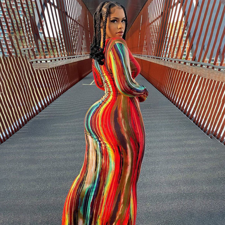 Ombré Tie-Dye Print Slim-Fit Dress