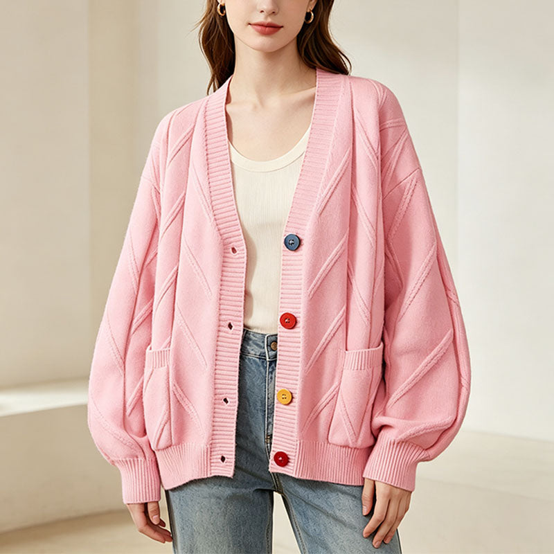 Retro pattern cable knit cardigan