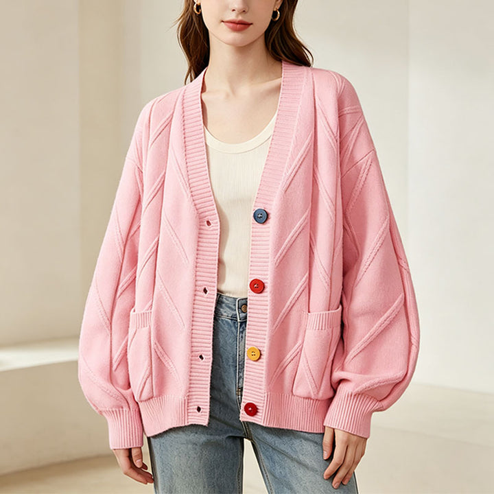 Retro pattern cable knit cardigan