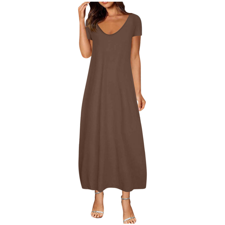 V-neck short-sleeved loose casual long dress