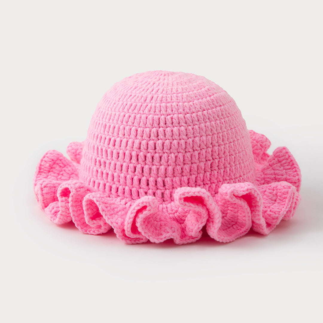 Multi-layered ruffled hand-crocheted hat