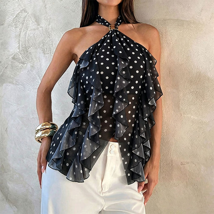 Irregular hem ruffle halter top