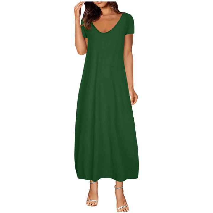 V-neck short-sleeved loose casual long dress