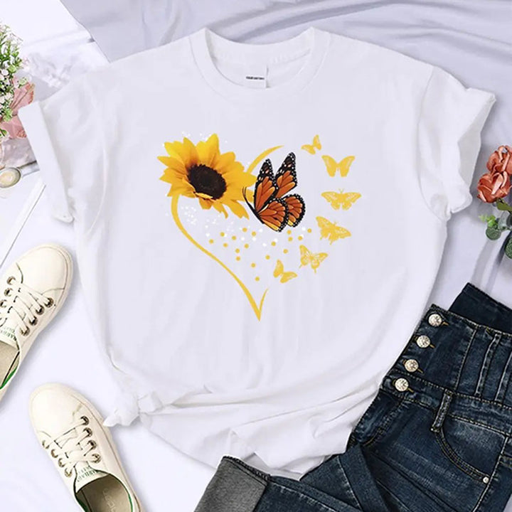 Sunflower-print crew-neck short-sleeve top
