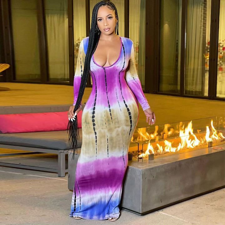 Ombré Tie-Dye Print Slim-Fit Dress