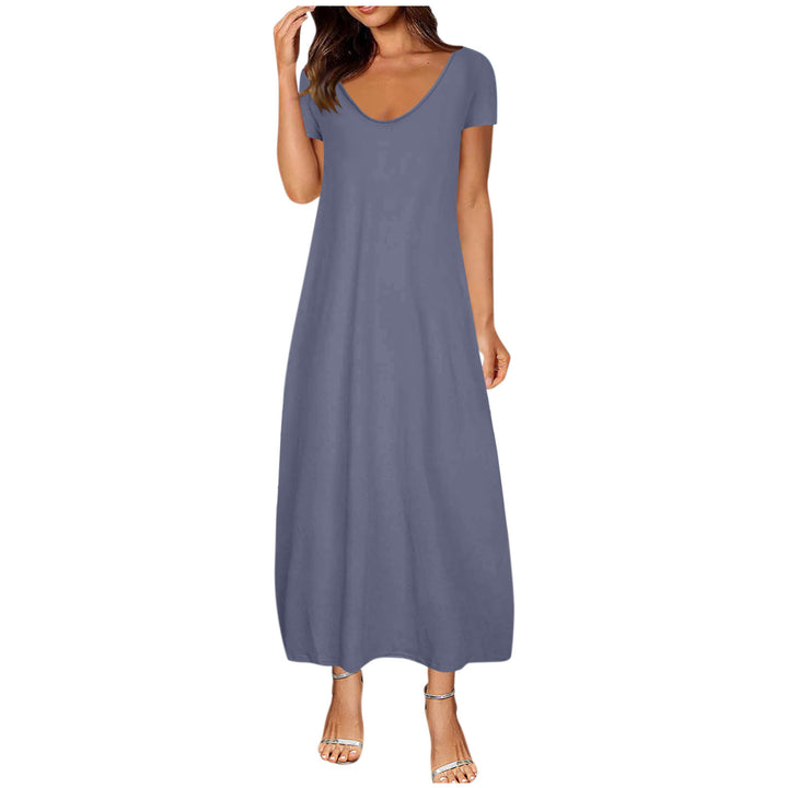 V-neck short-sleeved loose casual long dress