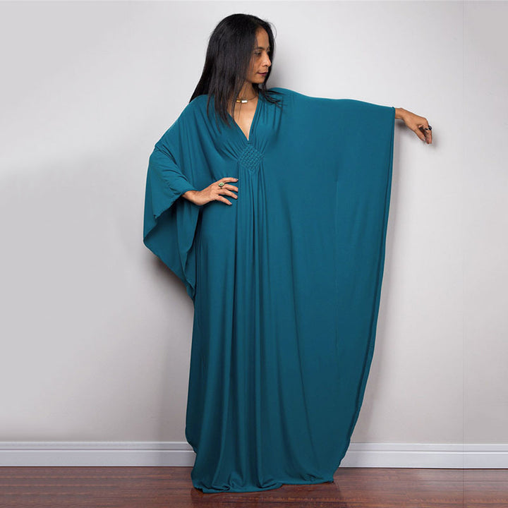 Deep V-neck batwing sleeve dress cover-up