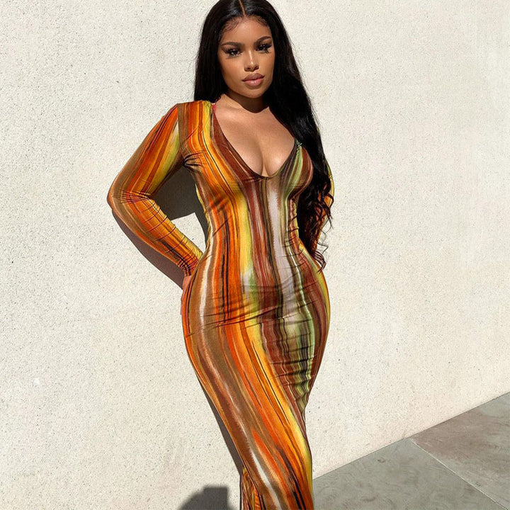 Ombré Tie-Dye Print Slim-Fit Dress