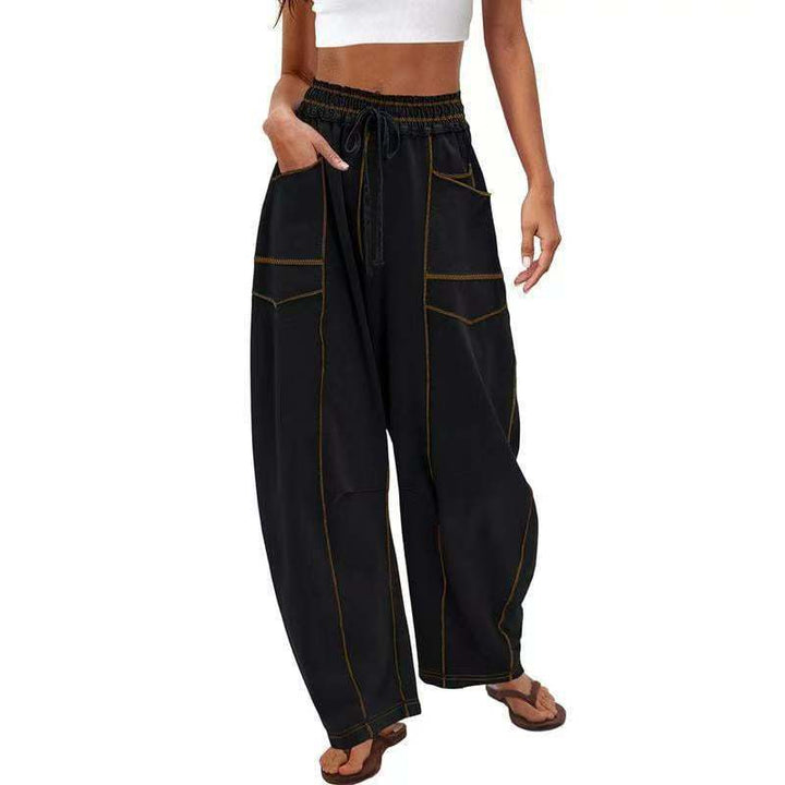 Contrast‑Stitch Baggy Wide Leg Pants