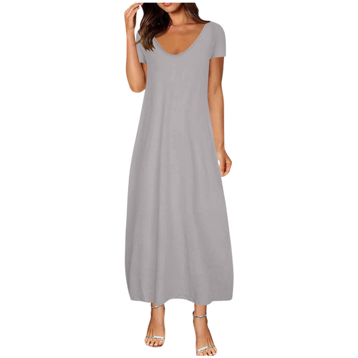 V-neck short-sleeved loose casual long dress
