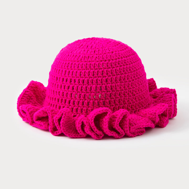 Multi-layered ruffled hand-crocheted hat